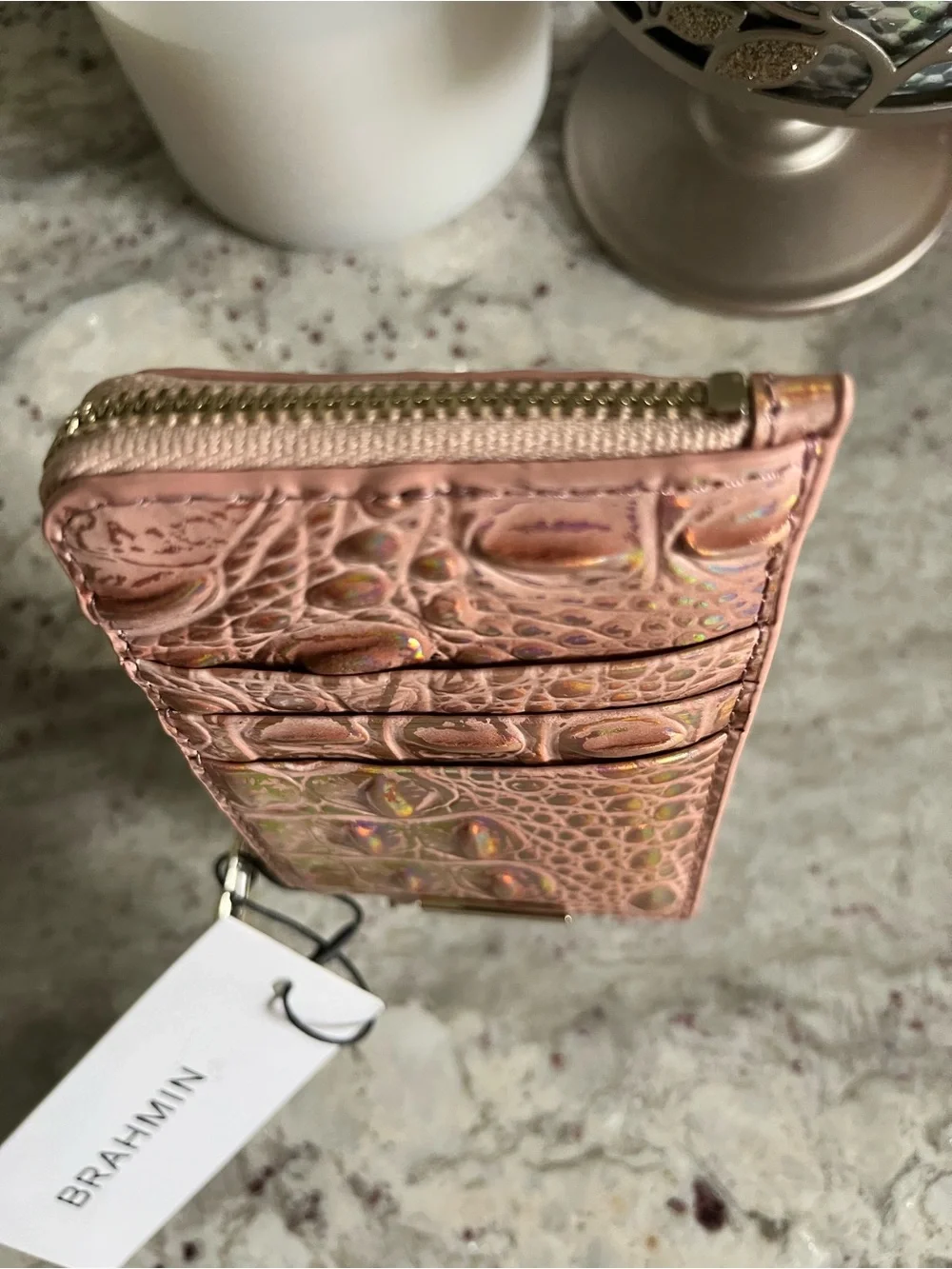 Brahmin Lennon Rose Gold Melbourne Croc-Embossed card and coin pouch - Picture 3 of 5